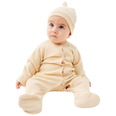 Grenouillère unie 1 bonnet mini forme coton unisexe moufles intégrés