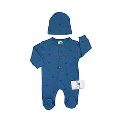 Grenouillère unie BEAR avec 3 boutons + 1 bonnet coton