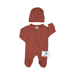 Grenouillère unie BEAR avec 3 boutons + 1 bonnet coton