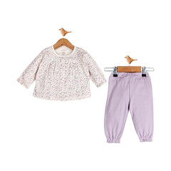 Tenue fleury avec pantalon mauve 2 pcs coton