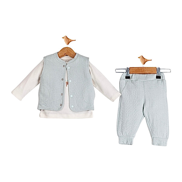 Tenue 3 pcs Happy Boy gilet pull pantalon - Mint