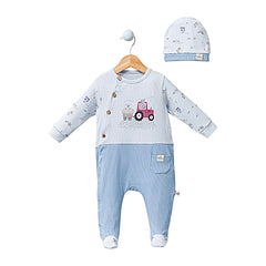 Grenouillère Let's road 1 bonnet coton beige