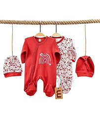 Pack Matchy Arc en ciels fleuries 2 Grenouillères 2 Bonnets coton