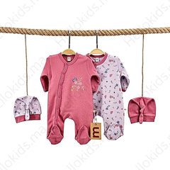 Pack de 2 grenouillères 2 bonnets Fleuries cœurs