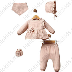 Pack naissance jolie nœud mousseline fraichy girly 5 pcs coton