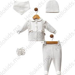 Pack naissance 2 nœuds côtés boutons centrés 5 pcs coton