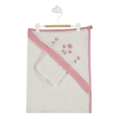 Cape de bain jolies fleurs Fushia 1 gant 85x85 cm 0m+
