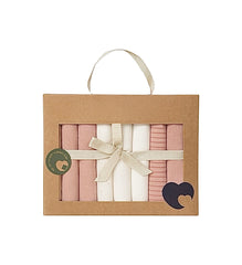 Coffret 7 petites serviettes coton saumon blanc fushia