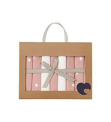 Coffret 7 petites serviettes fushia blanc cœurs