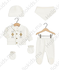 Pack naissance carreaux nœud papillon baby boy 5 pcs velours