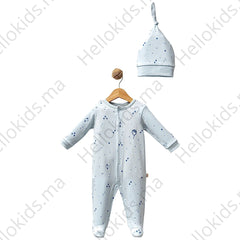 Grenouillère ballons 1 bonnet coton bio- Blue Style