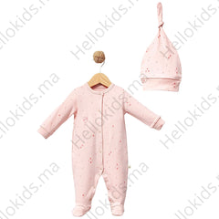 Grenouillère ballons 1 bonnet coton bio - Pink Style