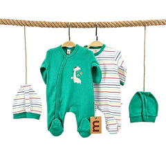 Pack de 2 grenouillères et 2 bonnets dino matchy coton
