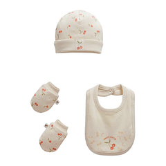 Pack bonnet moufles et bavoir cerises
