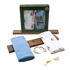 Coffret de 2 langes Marins avec attache tétine 80x90 cm