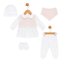Pack naissance classy girl avec partie supérieure effet carreaux 5 pcs coton