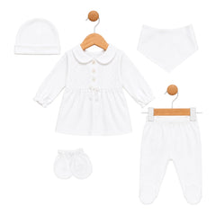 Pack naissance noeud centré mode lacets full white 5 pcs coton