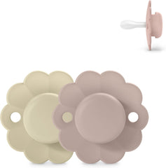 Suavinex - Lot de 2 Sucettes Ronde avec Tétine Symétrique SX Pro en Silicone, Réversible, Plate, Flexible, Wonder Gray/Mauve 0-6 mois
