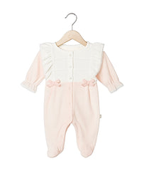 Grenouillère 2 fleurs boutons centrés girly velours