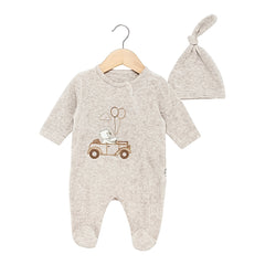 Grenouillère Nounours road fermeture zip 1 bonnet velours