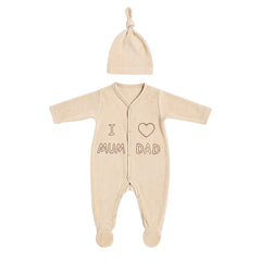 Grenouillère LOVE mum dad 1 bonnet velours unisexe