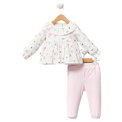 Tenue fleurs butterfly 2 pcs coton blanc rose