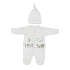 Grenouillère LOVE mum dad 1 bonnet velours unisexe