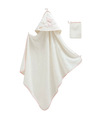 Cape de bain avec gant nounours love 82x90 cm 0m+ Rose blanc