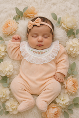 Grenouillère unie col flowers velours