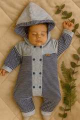 Grenouilère a capuche rayée velours