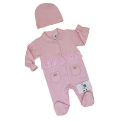 Grenouillère petite poche 1 bonnet rose