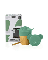 Tasse en bambou et 2 couvercles en silicone Vert